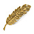 Vintage Inspired Feather Barrette Hair Clip Grip In Aged Gold Finish - 95mm Across