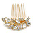 Small Bridal/ Wedding/ Prom/ Party Gold Plated Clear Crystal Leaf Hair Comb - 50mm - view 5