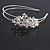 Bridal/ Wedding/ Prom Light Silver Tone Clear Crystal, White Faux Pearl Floral Tiara Headband - Flex - view 4