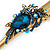 Long Vintage Inspired Gold Tone Teal Blue/ Ab Crystal Floral Hair Beak Clip/ Concord/ Crocodile Clip - 13.5cm L - view 4