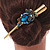 Long Vintage Inspired Gold Tone Teal Blue/ Ab Crystal Floral Hair Beak Clip/ Concord/ Crocodile Clip - 13.5cm L - view 3