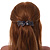 Large Vintage Inspired Midnight Blue Crystal Bow Barrette Hair Clip Grip In Aged Silver Finish - 95mm Across - view 2