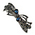 Large Vintage Inspired Midnight Blue Crystal Bow Barrette Hair Clip Grip In Aged Silver Finish - 95mm Across - view 8