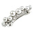 Small Faux White Glass Pearl Bead Clear Crystal Barrette Hair Clip Grip in Silver Tone - 60mm W - view 5