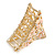 Small AB Crystal Pastel Pink/ Caramel Floral Hair Claw/ Clamp In Gold Tone - 65mm Across - view 7