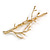 Contemporary Hammered Branch Hair Grip/ Slide In Gold Tone - 70mm Long