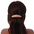 Light Brown Stripy Print Acrylic Oval Barrette/ Hair Clip In Silver Tone - 90mm Long - view 2