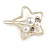 Gold Tone White Glass Pearl Bead Clear Crystal Open Star Hair Slide/ Grip - 45mm Across - view 4
