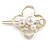 Gold Tone White Glass Pearl Bead Clear Crystal Open Flower Hair Slide/ Grip - 45mm Across - view 6