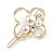 Gold Tone White Glass Pearl Bead Clear Crystal Open Flower Hair Slide/ Grip - 45mm Across - view 8