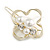Gold Tone White Glass Pearl Bead Clear Crystal Open Flower Hair Slide/ Grip - 45mm Across - view 7