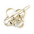 Gold Tone White Glass Pearl Bead Clear Crystal Open Flower Hair Slide/ Grip - 45mm Across - view 5