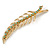 Mint Green Crystal Leaf Hair Grip/ Slide In Gold Tone - 70mm Long - view 4