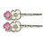 2 Teen White/ Pink Enamel Crystal Floral Hair Grips/ Slides In Silver Tone - 55mm Across - view 4