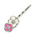 2 Teen White/ Pink Enamel Crystal Floral Hair Grips/ Slides In Silver Tone - 55mm Across - view 6