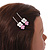 2 Teen White/ Pink Enamel Crystal Floral Hair Grips/ Slides In Silver Tone - 55mm Across - view 3