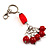Silver Tone Ceramic Bead Charm Keyring/ Bag Charm (Coral Red) - view 3