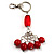 Silver Tone Ceramic Bead Charm Keyring/ Bag Charm (Coral Red) - view 2