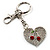 Silver Tone Swarovski Crystal Heart & Cherry Keyring/ Bag Charm