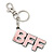 'BFF' Light Pink Plastic Rhodium Plated Keyring/ Bag Charm - 85mm Length - view 3