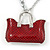Rhodium Plated Crystal, Dark Red Enamel Puffed Bag, Shoe Keyring/ Bag Charm - 14cm Length - view 4