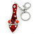 Rhodium Plated Red Enamel High Heel Shoe With Crystals And Roses Keyring/ Bag Charm - 16cm L - view 3
