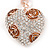 Gold Plated Brown Enamel Flower Pave Set Clear Crystal Puffed Heart Keyring/ Bag Charm - 100mm L - view 2