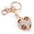 Gold Plated Brown Enamel Flower Pave Set Clear Crystal Puffed Heart Keyring/ Bag Charm - 100mm L - view 6
