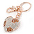 Gold Plated Brown Enamel Flower Pave Set Clear Crystal Puffed Heart Keyring/ Bag Charm - 100mm L - view 3