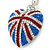 Patriotic Pave Set Austrian Crystal Union Jack Puffed Heart Keyring/ Bag Charm In Rhodium Plating - 100mm L - view 3