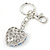 Patriotic Pave Set Austrian Crystal Union Jack Puffed Heart Keyring/ Bag Charm In Rhodium Plating - 100mm L - view 4