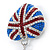 Patriotic Pave Set Austrian Crystal Union Jack Puffed Heart Keyring/ Bag Charm In Rhodium Plating - 100mm L - view 5