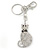 Clear/ Black Austrian Crystal Cat Keyring/ Bag Charm In Rhodium Plated Metal - 11cm L - view 6