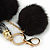Black Faux Fur Pom-Pom and Dark Grey Metallic Faux Leather Tassel Gold Tone Key Ring/ Bag Charm - 21cm L - view 2