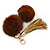 Chocolate Brown Faux Fur Pom-Pom and Light Gold Metallic Faux Leather Tassel Gold Tone Key Ring/ Bag Charm - 21cm L - view 4