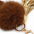 Chocolate Brown Faux Fur Pom-Pom and Light Gold Metallic Faux Leather Tassel Gold Tone Key Ring/ Bag Charm - 21cm L - view 2