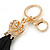 Black Suede Leather Tassel with Gold Tone Crystal Royal Crown Motif Key Ring/ Bag Charm - 21cm L - view 2