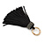 Black Suede Leather Crystal Tassel Gold Tone Key Ring/ Bag Charm - 17cm L - view 2