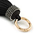 Black Suede Leather Crystal Tassel Gold Tone Key Ring/ Bag Charm - 17cm L - view 3