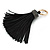 Black Suede Leather Crystal Tassel Gold Tone Key Ring/ Bag Charm - 17cm L - view 4