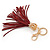 Oxblood Suede Leather Tassel with Gold Tone Crystal Royal Crown Motif Key Ring/ Bag Charm - 21cm L - view 5