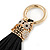 Black Suede Leather Tassel with Gold Tone Crystal Owl Motif Key Ring/ Bag Charm - 17cm L - view 2