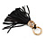Black Suede Leather Tassel with Gold Tone Crystal Owl Motif Key Ring/ Bag Charm - 17cm L - view 3