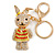 Clear/ Red/ Yellow Crystal Happy Easter Bunny Keyring/ Bag Charm In Gold Tone Metal - 10cm L