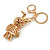 Clear/ Red/ Yellow Crystal Happy Easter Bunny Keyring/ Bag Charm In Gold Tone Metal - 10cm L - view 4