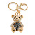 Hematite/ Clear Crystal Royal Teddy Bear Keyring/ Bag Charm In Gold Tone Metal - 10cm L - view 2