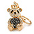 Hematite/ Clear Crystal Royal Teddy Bear Keyring/ Bag Charm In Gold Tone Metal - 10cm L - view 3