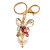 Magenta Crystal White Glass Fairy With Pearl Style Ball Keyring/ Bag Charm In Gold Tone Metal - 10cm L
