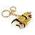 Lemon Yellow Crystal, Brown Enamel Fish Keyring/ Bag Charm In Gold Tone Metal - 8cm L - view 3