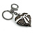 Hematite Crystal with White Enamel Bow Puffed Heart Keyring/ Bag Charm In Black Tone Metal - 10cm L - view 3